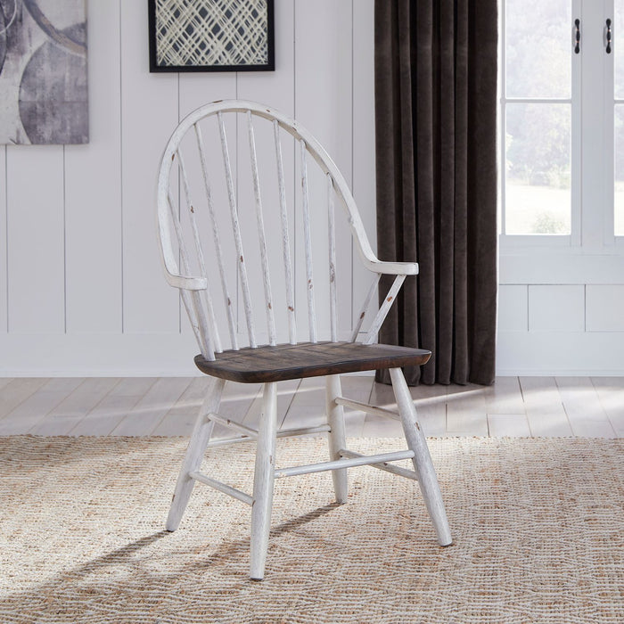 Liberty Furniture Farmhouse Windsor Back Arm Chair in White/Oak (Set of 2) image