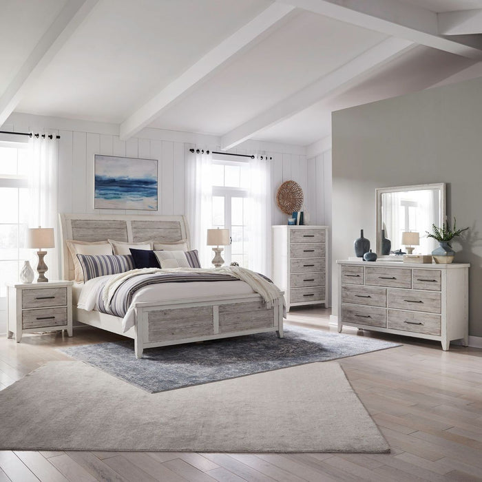 Backroads Queen Sleigh Bed in Weathered White/Parchment Brown 142-BR-QSL