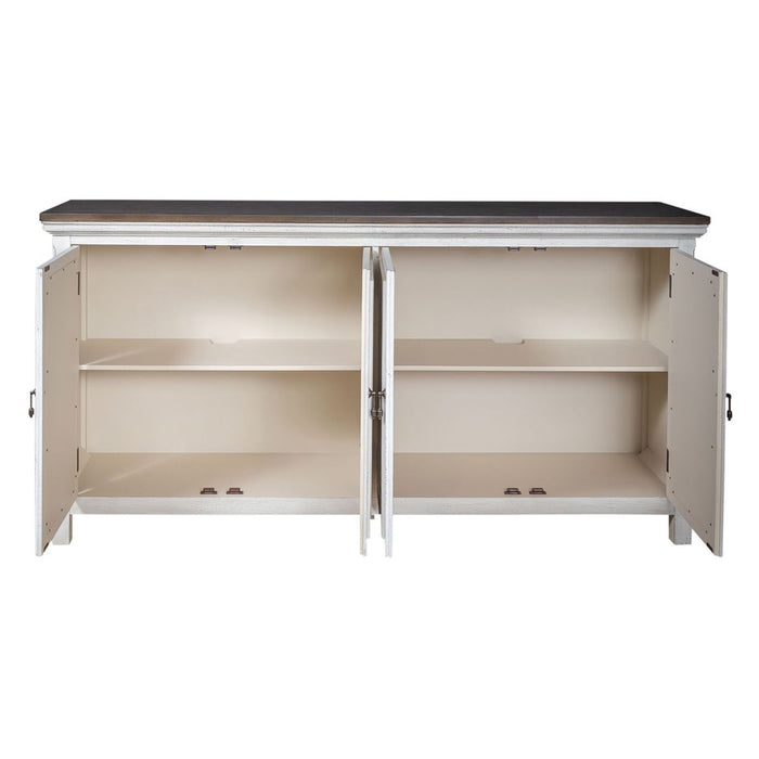 Liberty Furniture Westridge 4 Door Accent Cabinet in Wire Brushed Gray and White