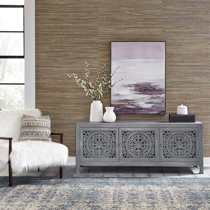 Liberty Furniture Marisol 65 Inch 3 Door Accent TV Stand in Weathered Honey and Soft Wash Gray image