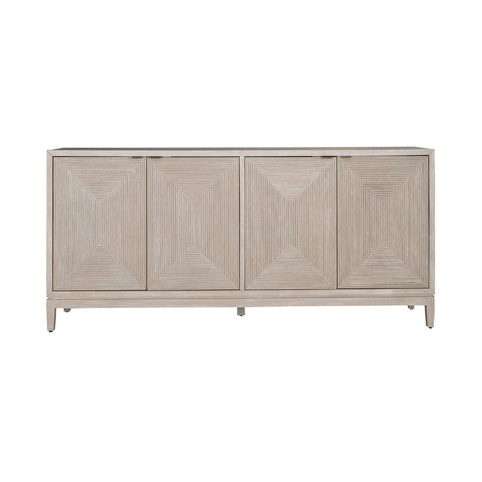 Kinsley 4 Door Accent Cabinet in Washed Taupe & Silver Champagne EST SHIP TIME APPX 4 WEEKS
