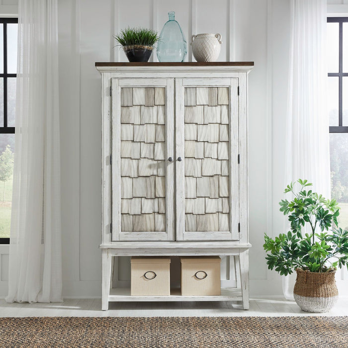 Liberty Furniture River Place Bar Cabinet in Riverstone White & Tobacco EST SHIP TIME APPX 4 WEEKS image
