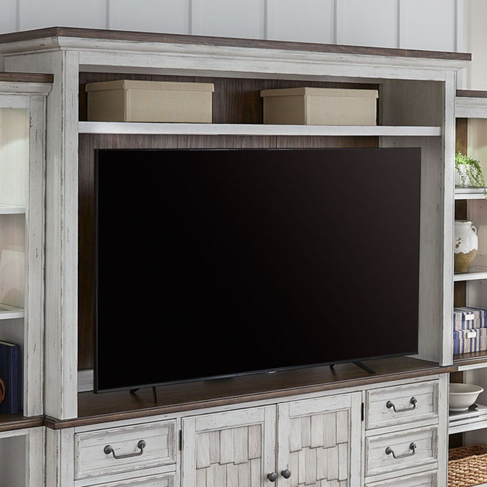 Liberty Furniture River Place Entertainment Center with Piers in Riverstone White/ Tobacco