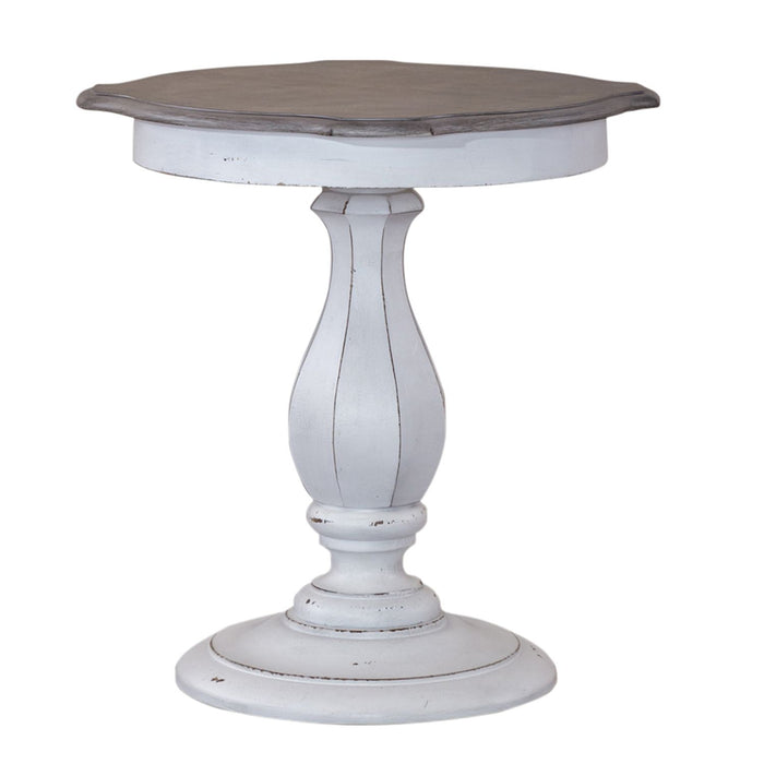 Magnolia Manor Round Accent Table in Antique White Base w/ Weathered Bark Tops