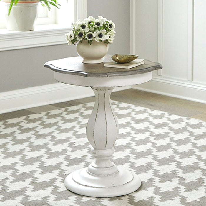Liberty Furniture Magnolia Manor Round Accent Table in Antique White Base w/ Weathered Bark Tops image