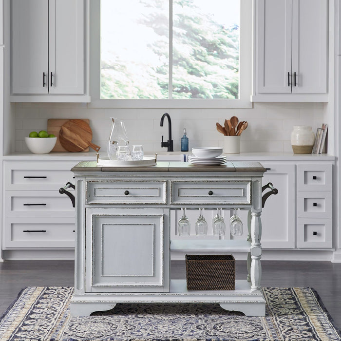 Liberty Furniture Magnolia Manor Bar Cart in Antique White & Weathered Bark EST SHIP TIME APPX 4 WEEKS image