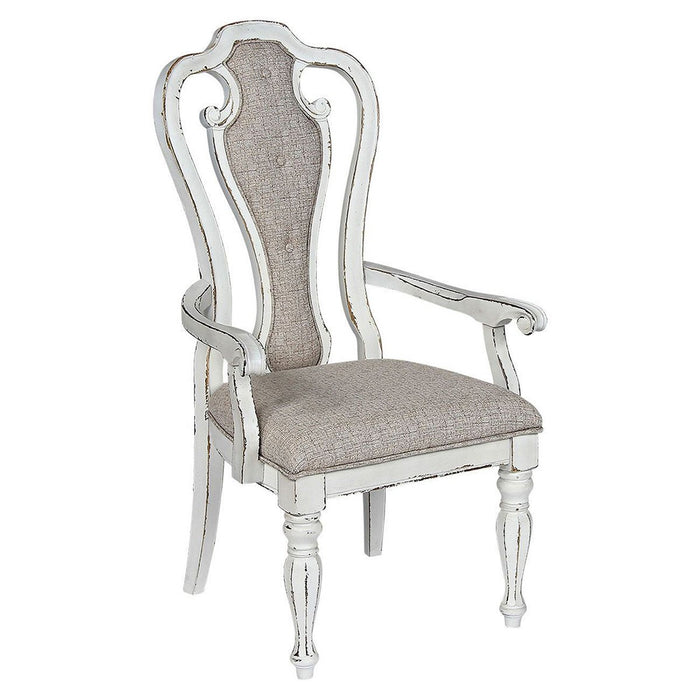 Liberty Furniture Magnolia Manor Upholstered Splat Back Arm Chair in Antique White (Set of 2) image