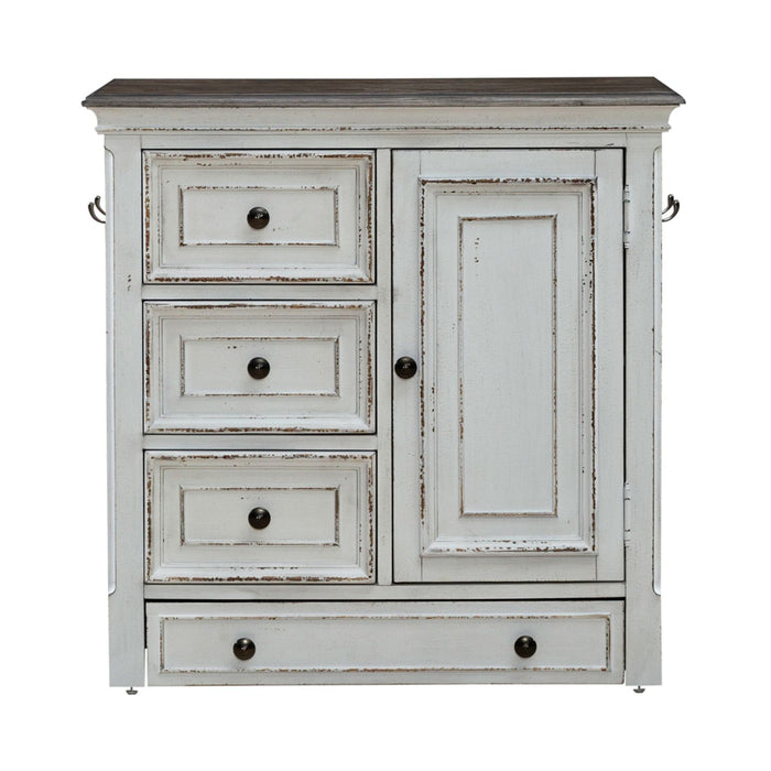 Magnolia Manor Pet Feeder Cabinet in Antique White & Weathered Bark EST SHIP TIME APPX 4 WEEKS