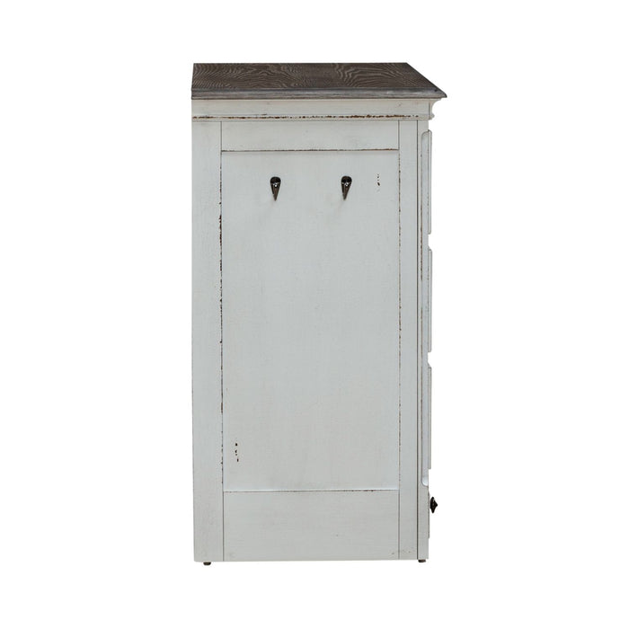 Magnolia Manor Pet Feeder Cabinet in Antique White & Weathered Bark EST SHIP TIME APPX 4 WEEKS