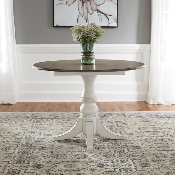 Liberty Furniture Magnolia Manor Drop Leaf Table in Antique White Base w/ Weathered Bark Tops image