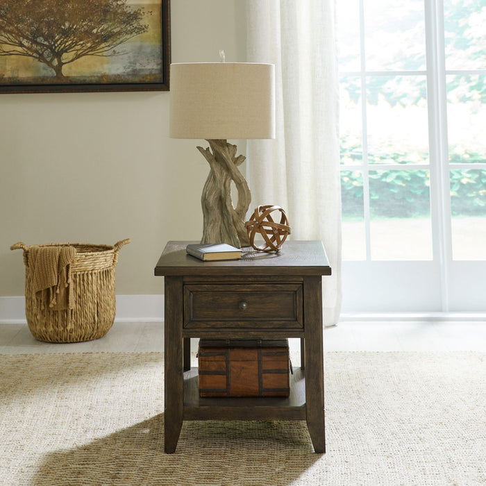 Liberty Furniture Paradise Valley Rectangular End Table in Saddle Brown image
