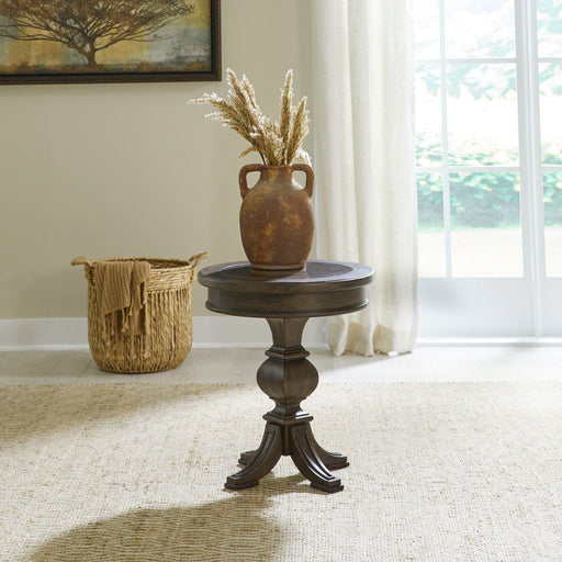 Liberty Furniture Paradise Valley Round Chairside Table in Saddle Brown image