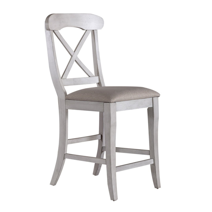 Ocean Isle Upholstered X Back Counter Chair (RTA) in Antique White with Weathered Pine (Set of 2)