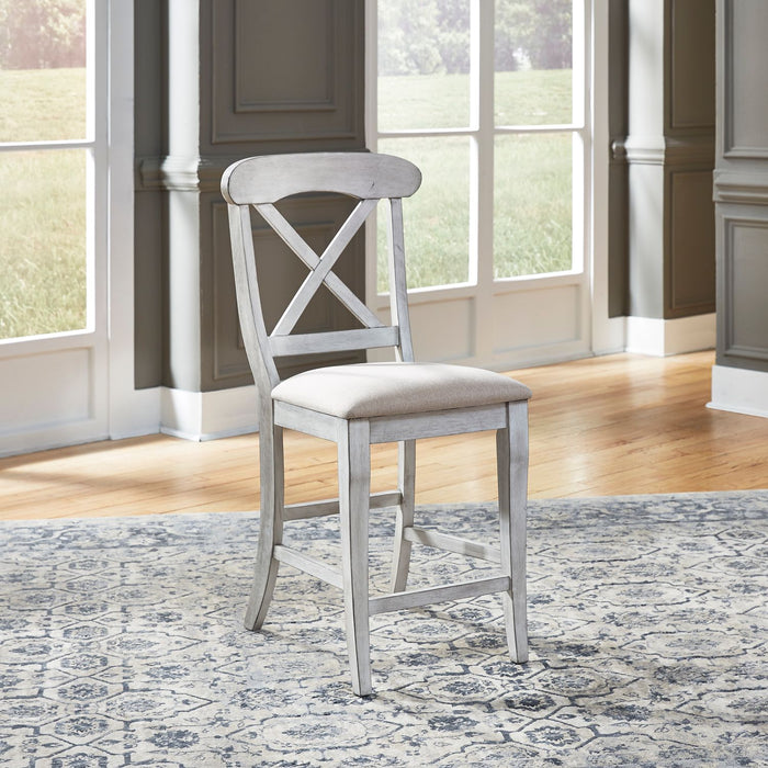 Liberty Furniture Ocean Isle Upholstered X Back Counter Chair (RTA) in Antique White with Weathered Pine (Set of 2) image