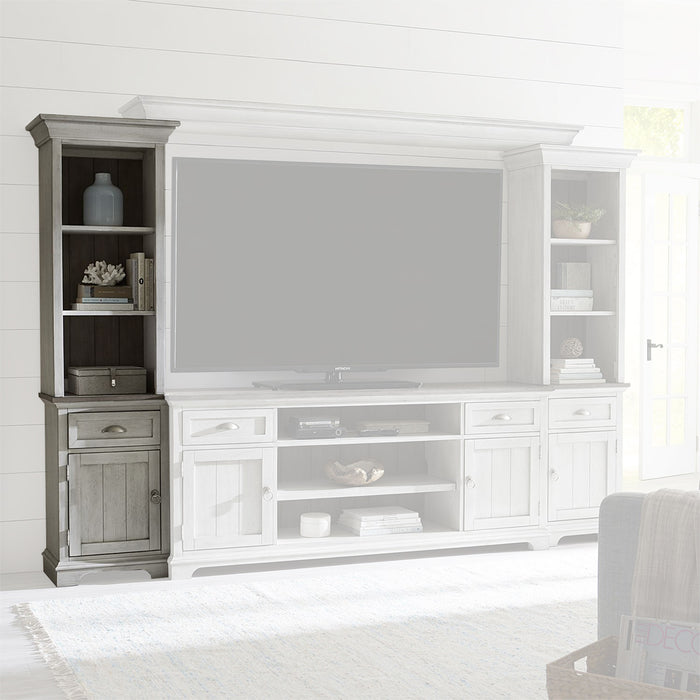 Ocean Isle Entertainment Center with Piers in Antique White with Weathered Pine 303W-ENTW-ECP