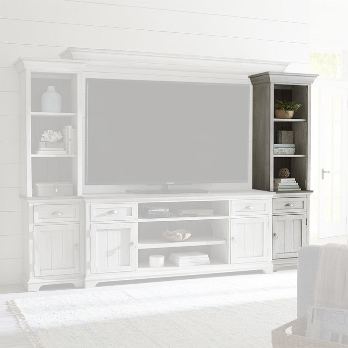 Ocean Isle Entertainment Center with Piers in Antique White with Weathered Pine 303W-ENTW-ECP