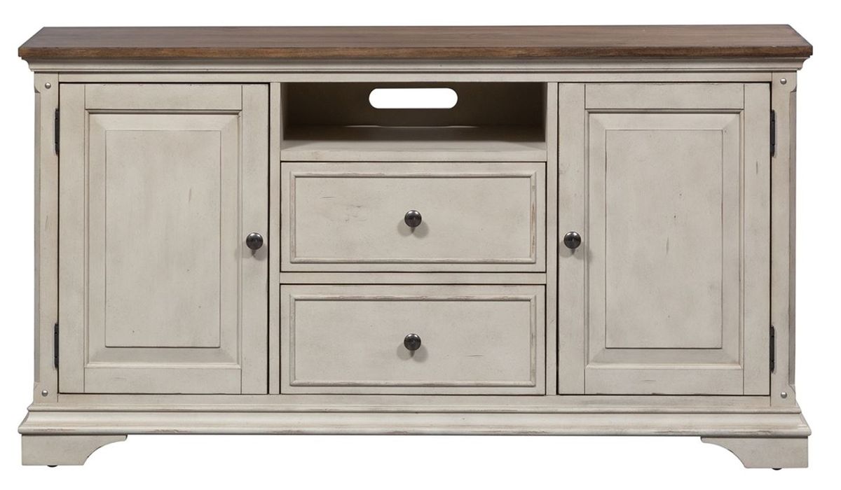 Morgan Creek 66" Entertainment TV Stand with Hutch Antique White
