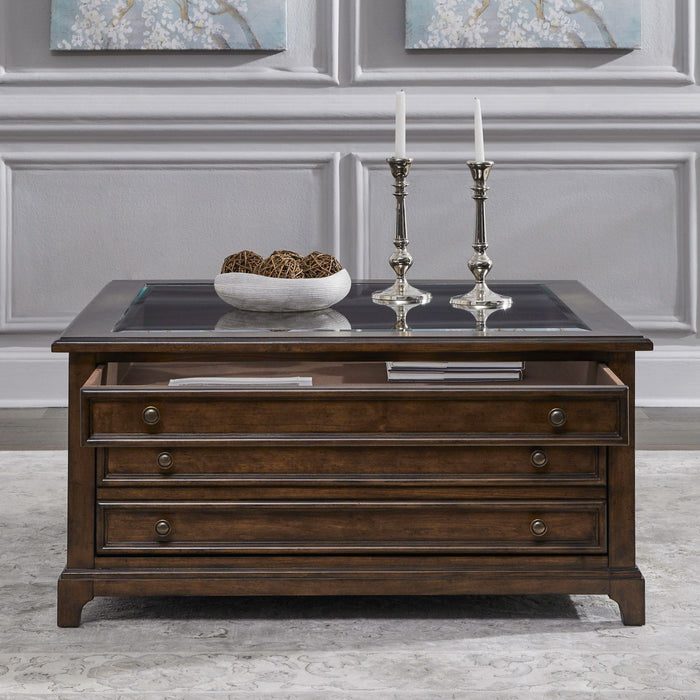 Arden Road Square Collector Cocktail Table in Satin Cherry