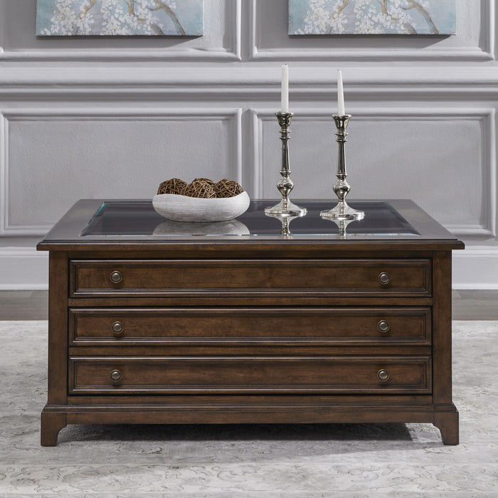 Liberty Furniture Arden Road Square Collector Cocktail Table in Satin Cherry image