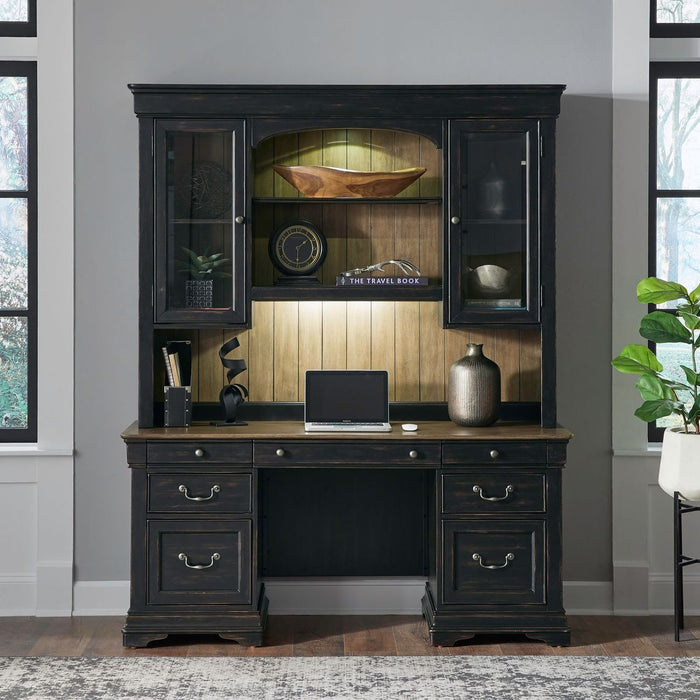 Meritage Credenza & Hutch in Aged Charcoal w/ Rub Thru/Caramel