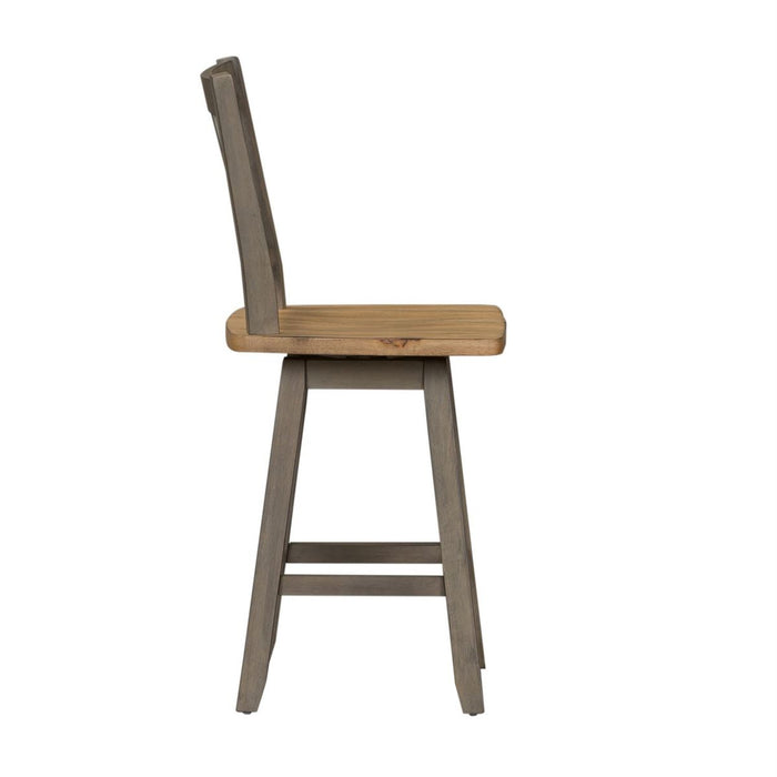 Liberty Furniture Lindsey Farm Counter Height Swivel Chair (RTA) in Gray and Sandstone (Set of 2)