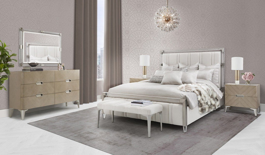 AICO Furniture Penthouse Queen Upholstered Platform Bed in Ash Gray