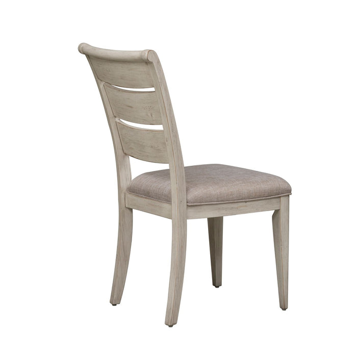 Farmhouse Reimagined Ladder Back Upholstered Side Chair (RTA) in Antique White (Set of 2)