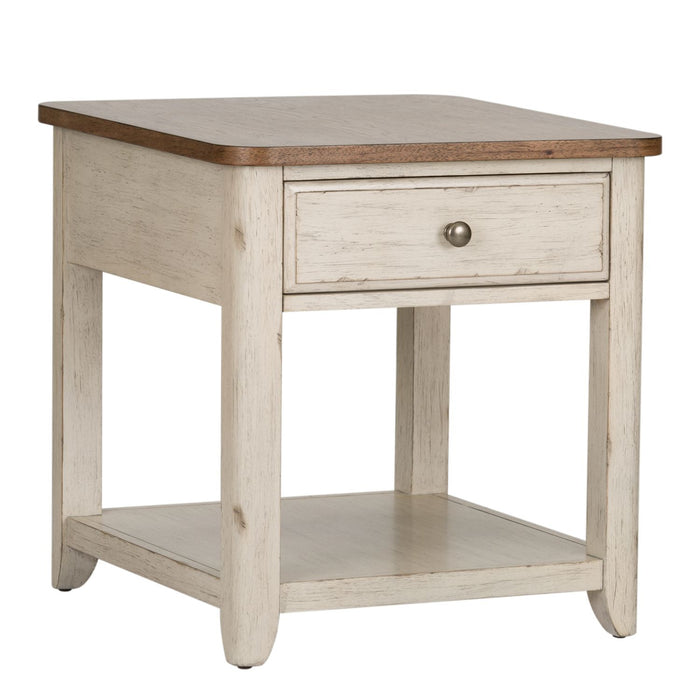 Farmhouse Reimagined End Table with Basket in Antique White