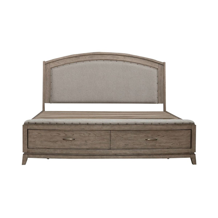 Liberty Furniture Avalon King Upholstered Storage Bed in Burnished Beige