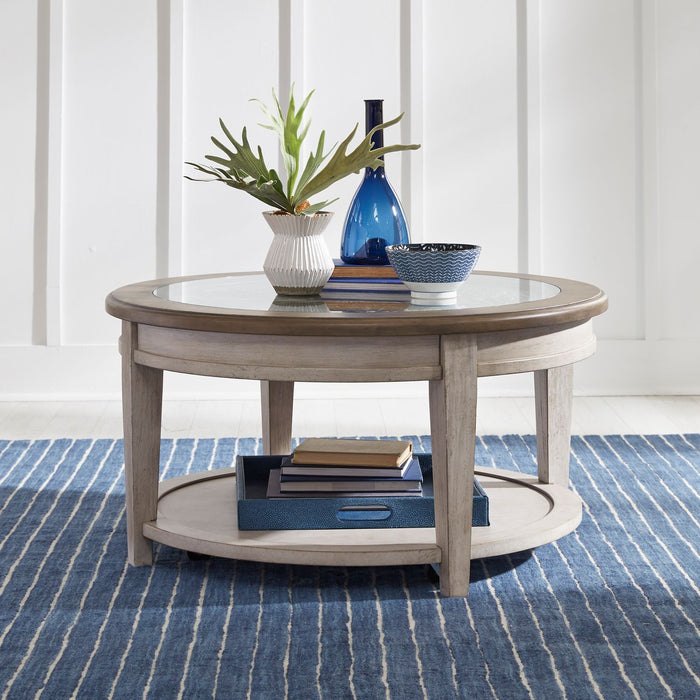Liberty Heartland Round Ceiling Tile Cocktail Table in Antique White image