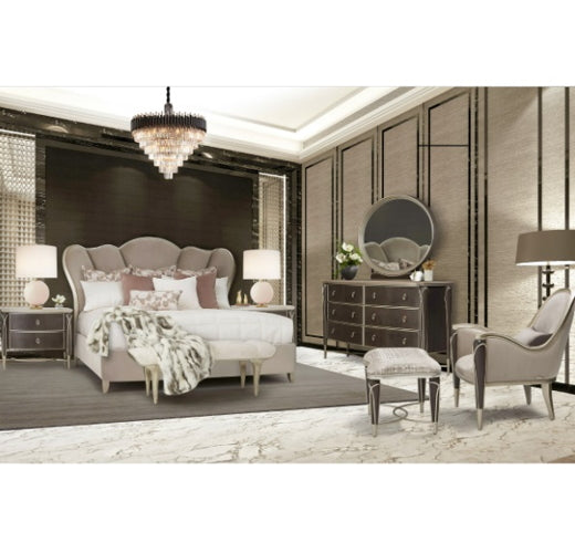 AICO Villa Cherie California King Channel Tufted Upholstered Bed in Hazelnut