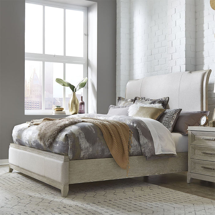 Liberty Furniture Belmar Cal King Upholstered Sleigh Bed in Washed Taupe and Silver Champagne 902-BR-KUB image