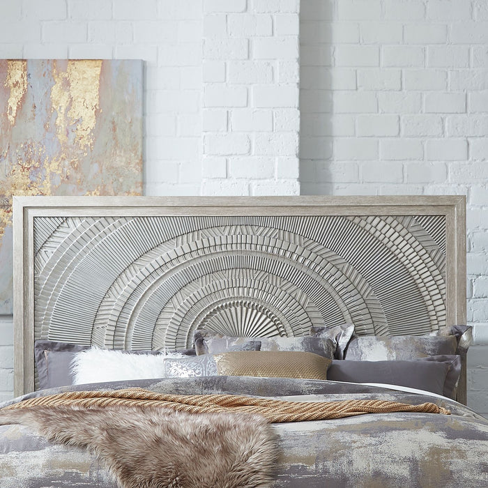 Liberty Furniture Belmar Queen Panel Bed in Washed Taupe and Silver Champagne image