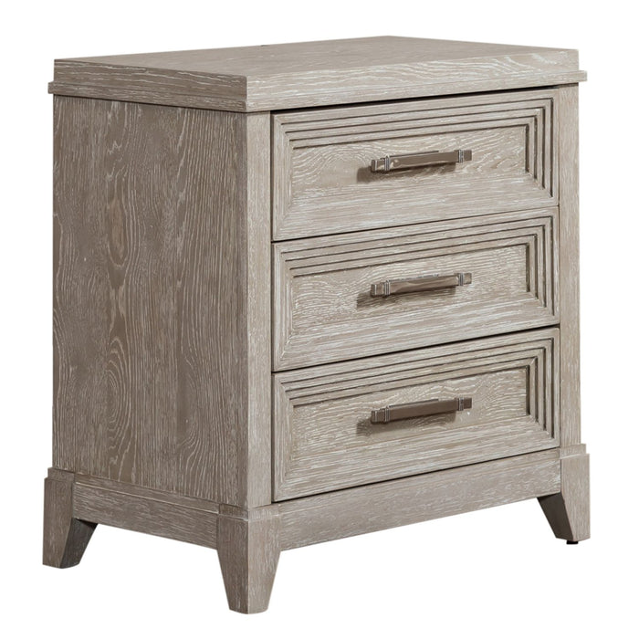 Belmar 3 Drawer Nightstand in Washed Taupe and Silver Champagne