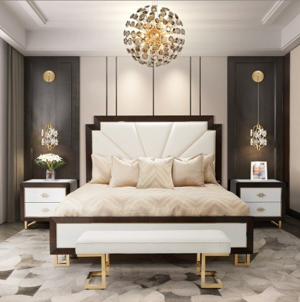 AICO Belmont Place Queen Panel Upholstered Bed in Espresso