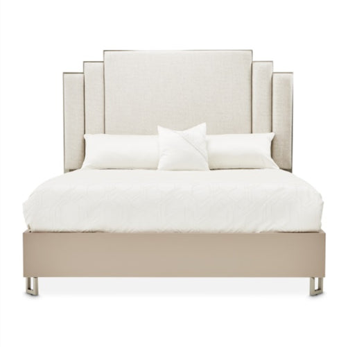 AICO Furniture Palm Gate Queen Upholstered Platform Bed in Clay