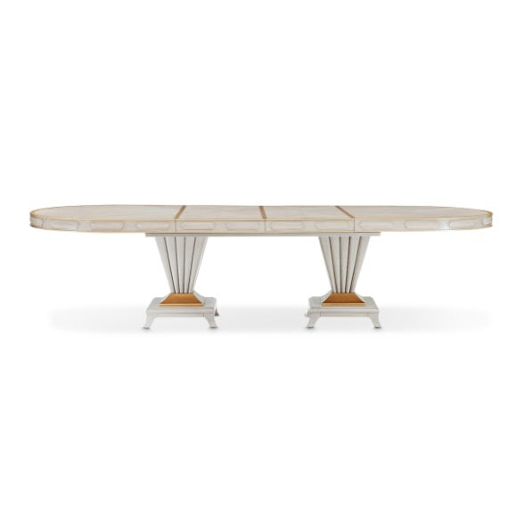 AICO Furniture St. Charles Double Pedestal Dining Table in Dove Gray