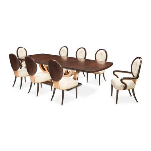 AICO Furniture Camellia Field Rectangular Pedestal Dining Table in Warm Pecan