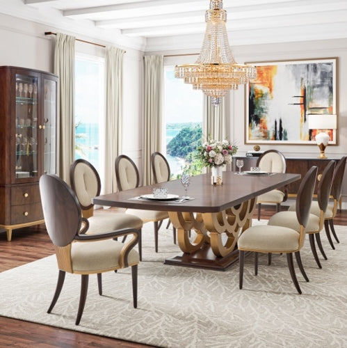 AICO Furniture Camellia Field Rectangular Pedestal Dining Table in Warm Pecan