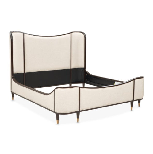 AICO Furniture Camellia Field Queen Upholstered Panel Bed in Warm Pecan