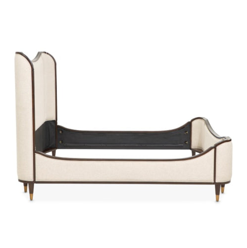 AICO Furniture Camellia Field King Upholstered Panel Bed in Warm Pecan