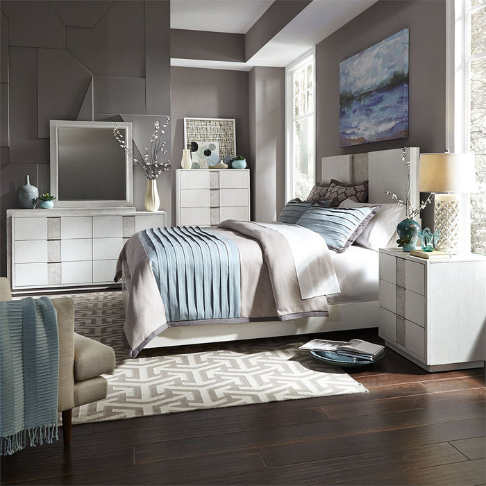 Liberty Furniture Mirage King Travertine Panel Bed in Wirebrushed White