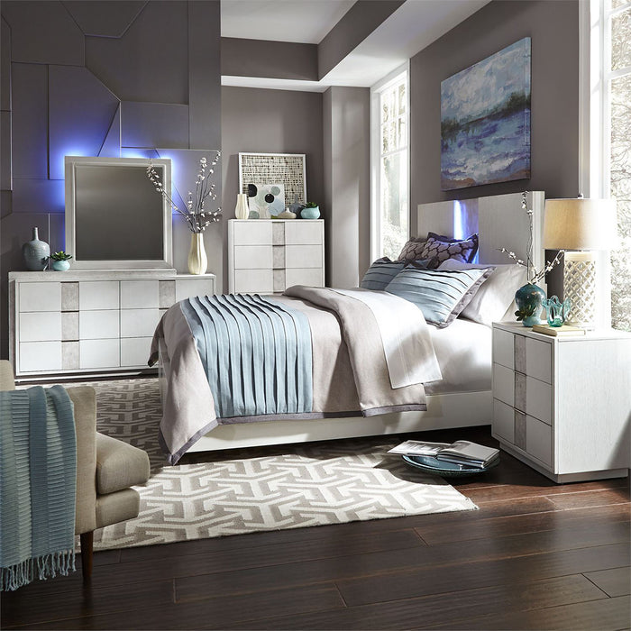Liberty Furniture Mirage King Travertine Panel Bed in Wirebrushed White