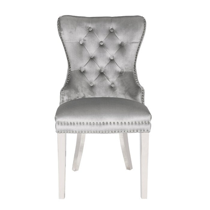Galaxy Home Erica Stainless Steel Legs Dining Chair (Set of 2) in Light Grey