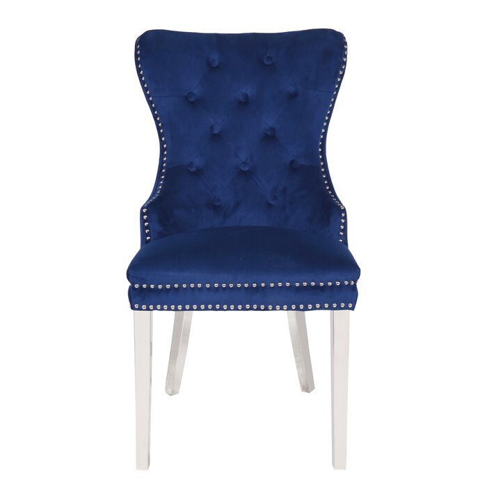 Galaxy Home Erica Stainless Steel Legs Dining Chair (Set of 2) in Blue