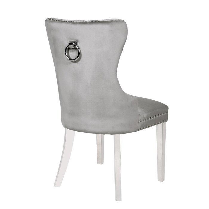 Galaxy Home Erica Stainless Steel Legs Dining Chair (Set of 2) in Light Grey