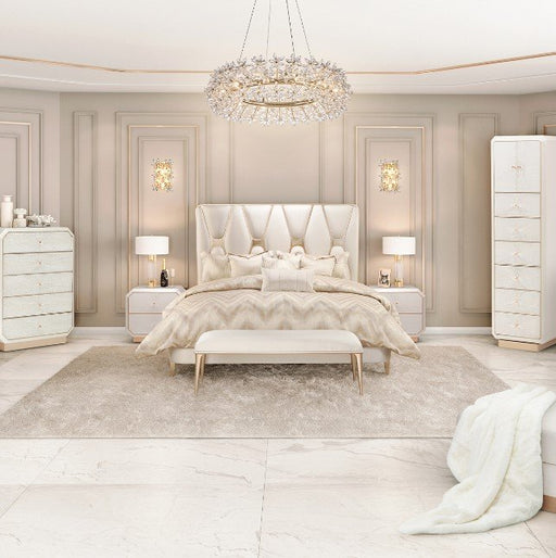 AICO La Rachelle Cal King Upholstered Panel Bed in Medium Champagne image