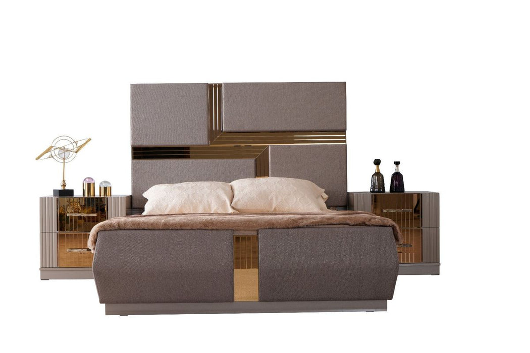 Galaxy Home Lorenzo Gold Detailed Tufted Upholstery King Bed in Grey