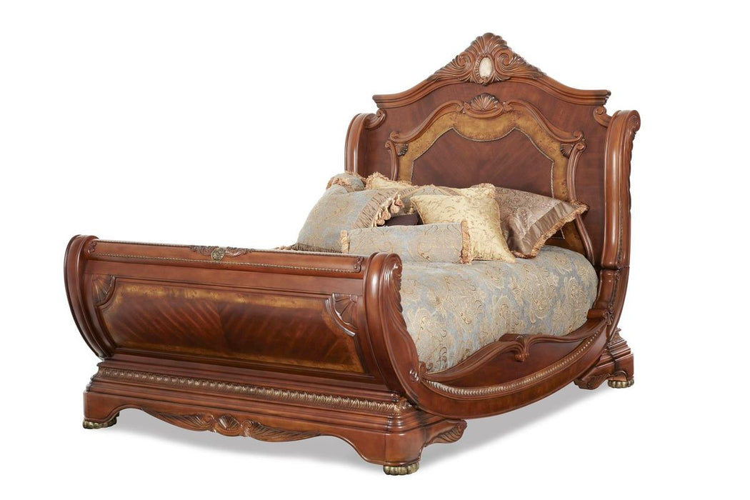 AICO Cortina King Sleigh Bed in Honey Walnut
