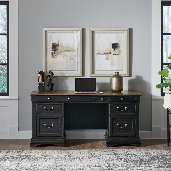 Meritage Credenza & Hutch in Aged Charcoal w/ Rub Thru/Caramel